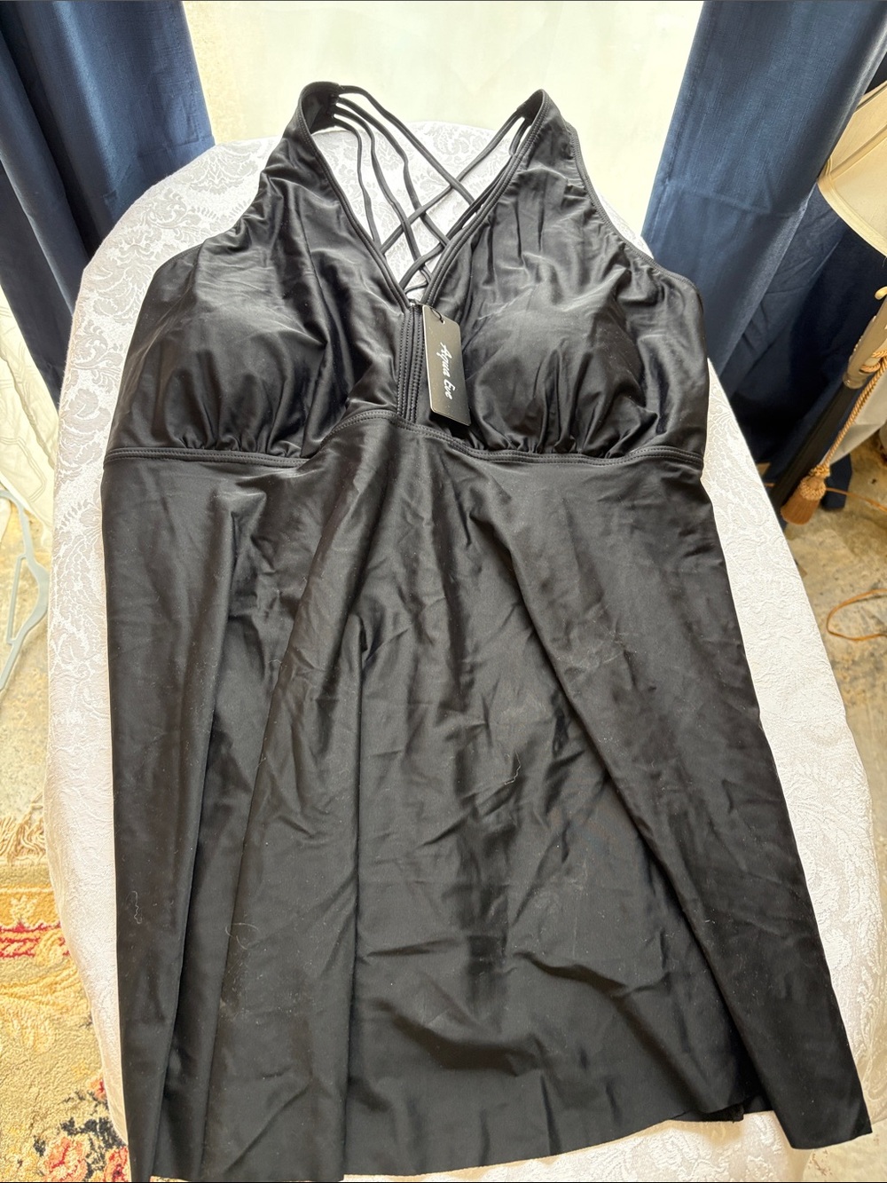 Aqua Eve Black One-Piece Swimsuit with Lace-Up V-Neck